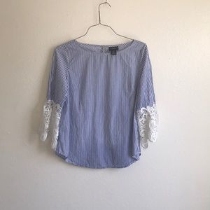 Liz Claiborne Blue and White Striped Top